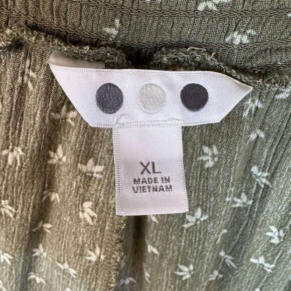 Three Dots Sage Green Ditzy Leaf Print High Rise Wide Leg Palazzo Pants Size XL - Picture 9 of 11